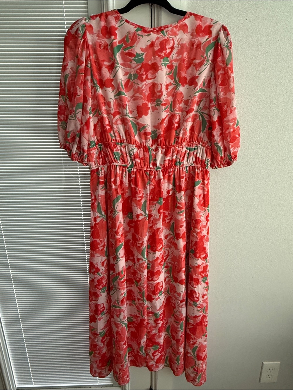 Floral V-Neck Red Maxi Dress w/ Missing Button - Picture 5 of 13